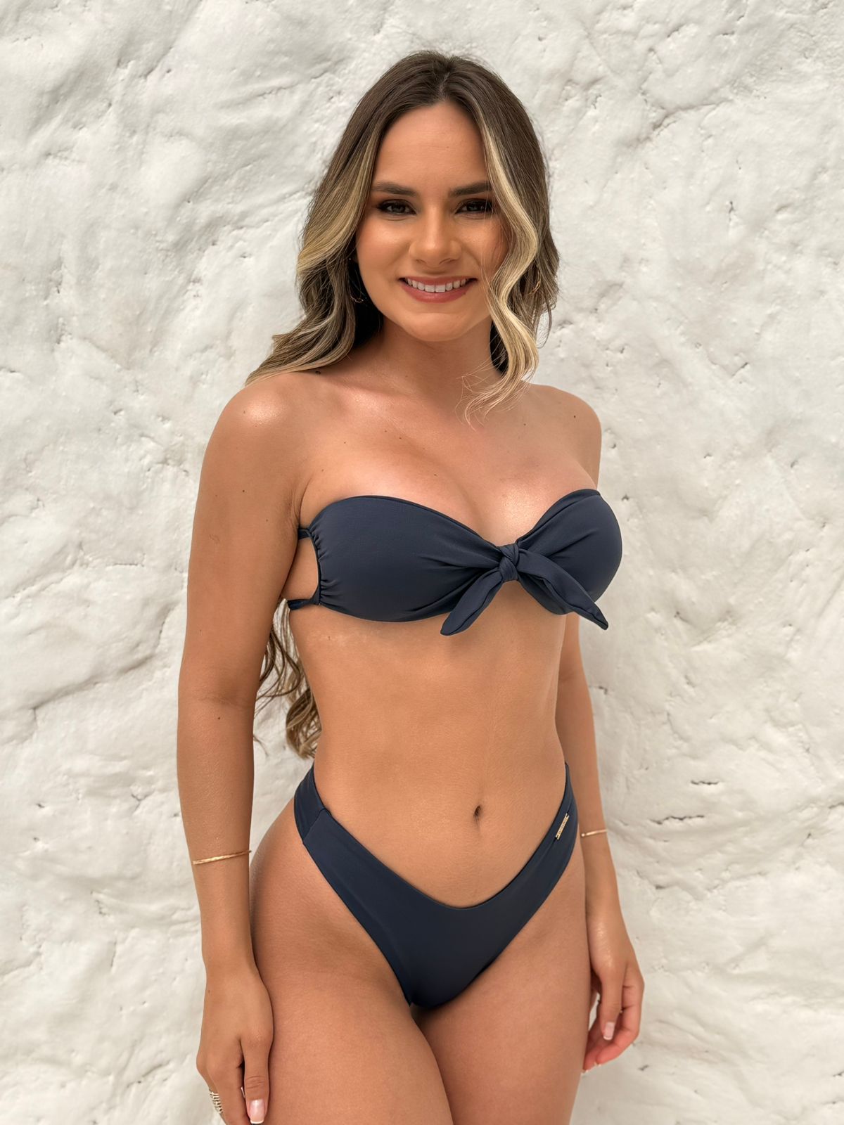 Bow Bandeau Bikini Set Navy Blue – Ella