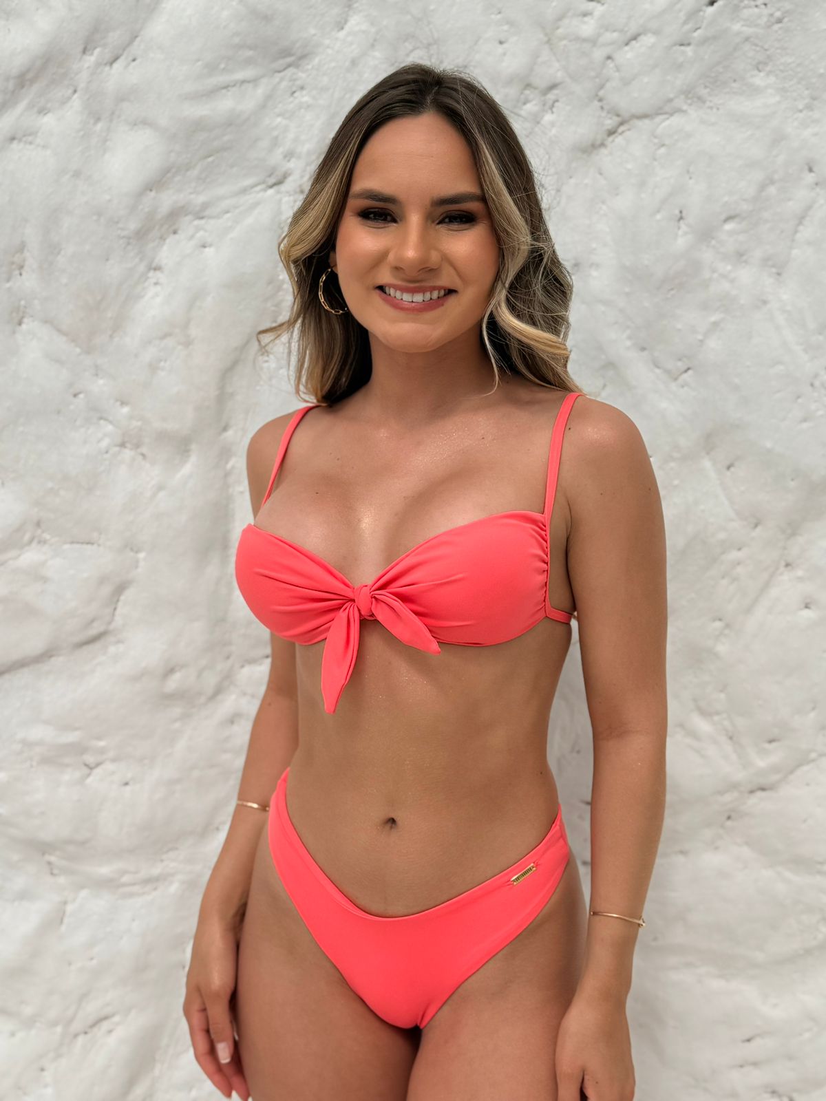 Bow Bandeau Bikini Set Coral Pink – Ella