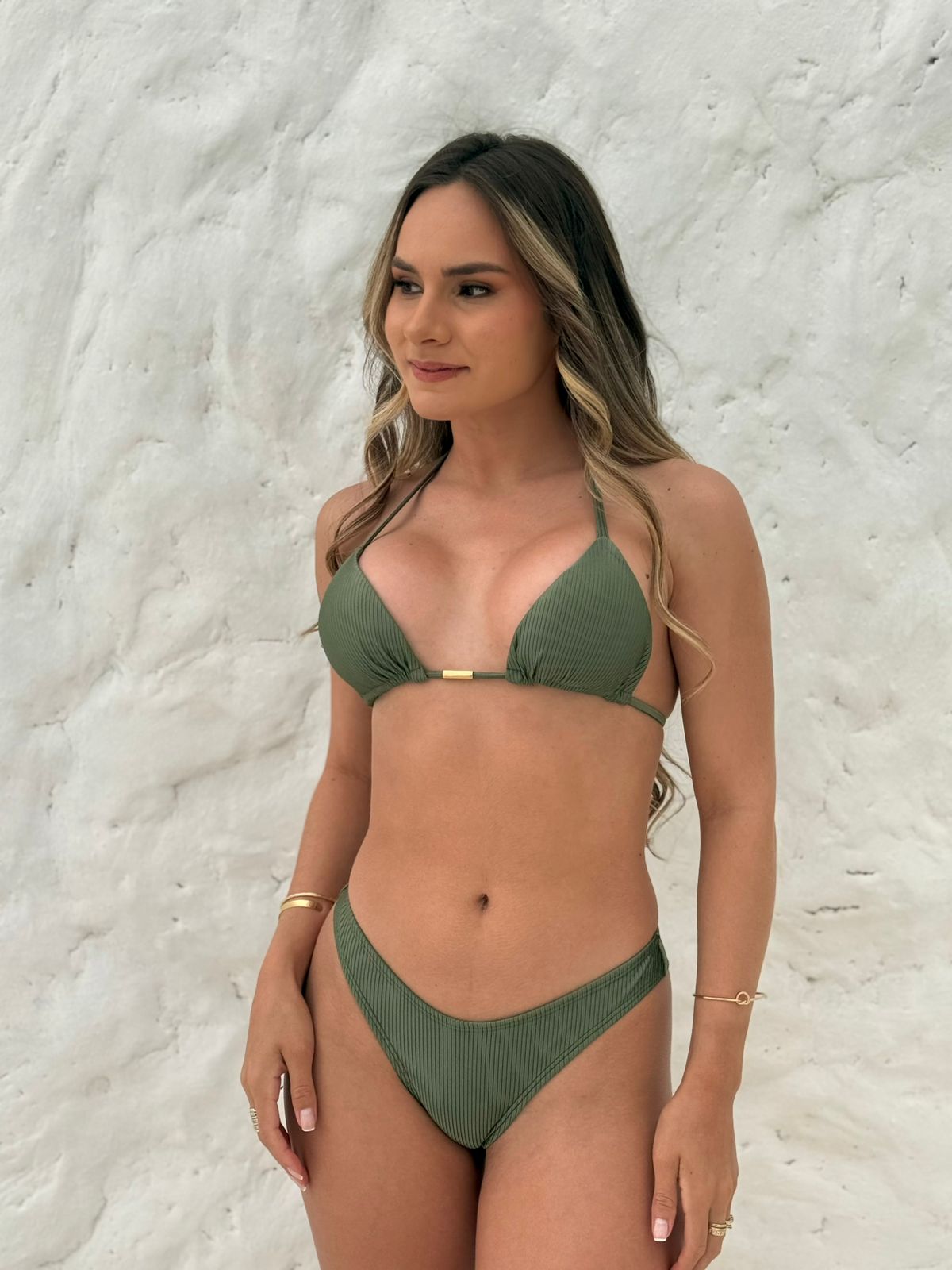 Ribbed Shimmer Bikini – Moss Green Sol