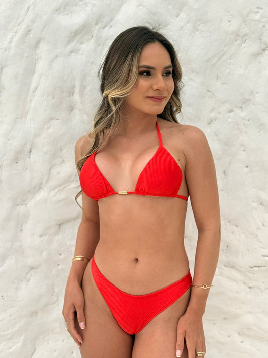 Ribbed Shimmer Bikini – Red Sol