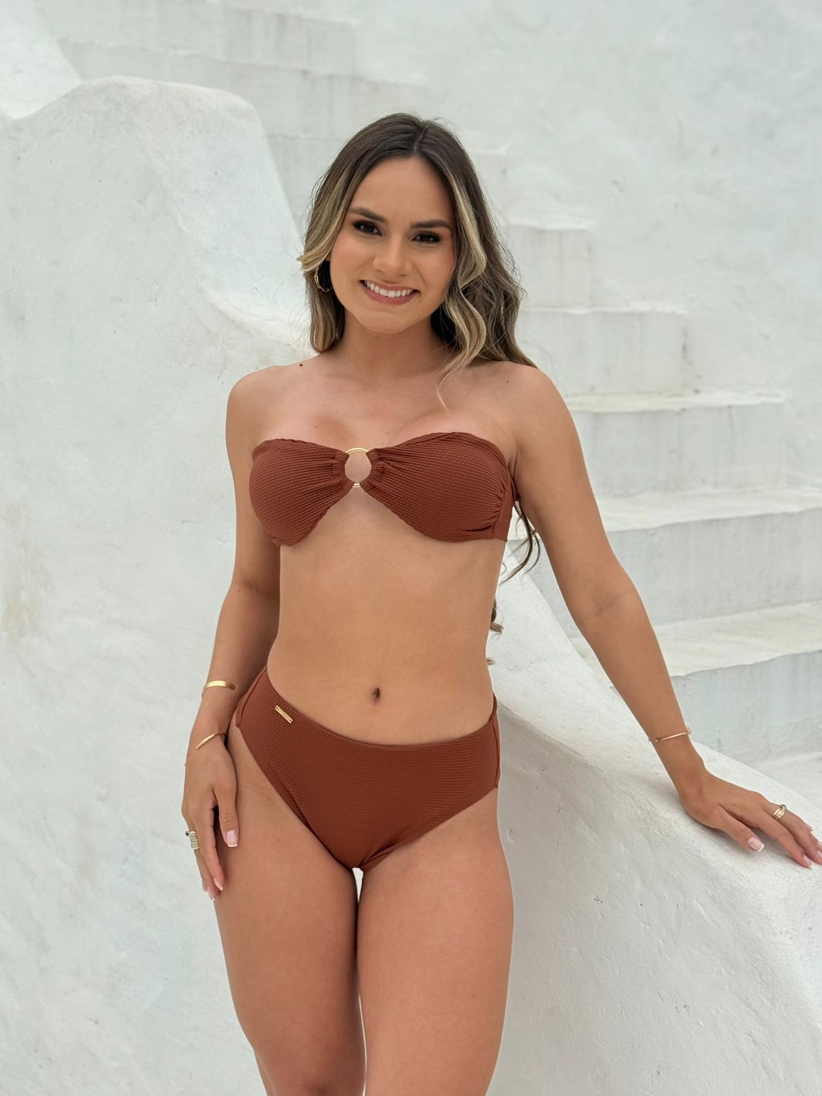 High-Waist Ring Bikini Set Terracota – Cleo