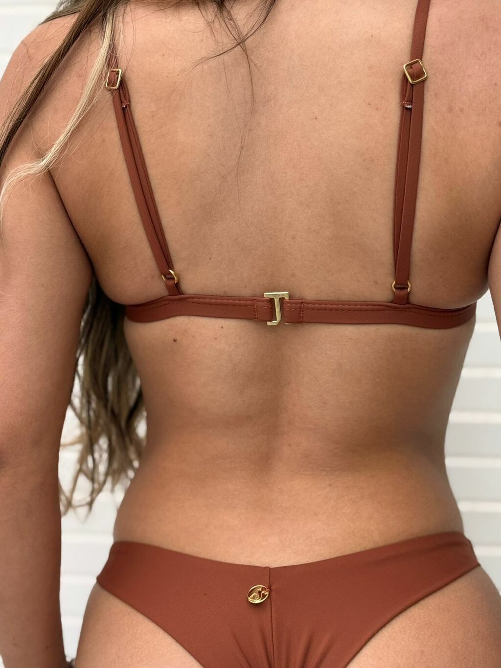 Fixed Triangle Bikini Set with Double String Bottom – Terracotta Tina