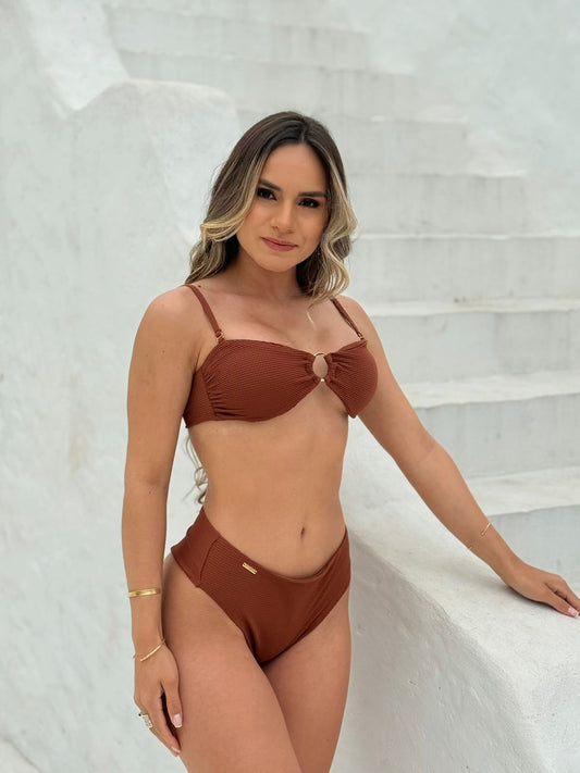 High-Waist Ring Bikini Set Terracota – Cleo