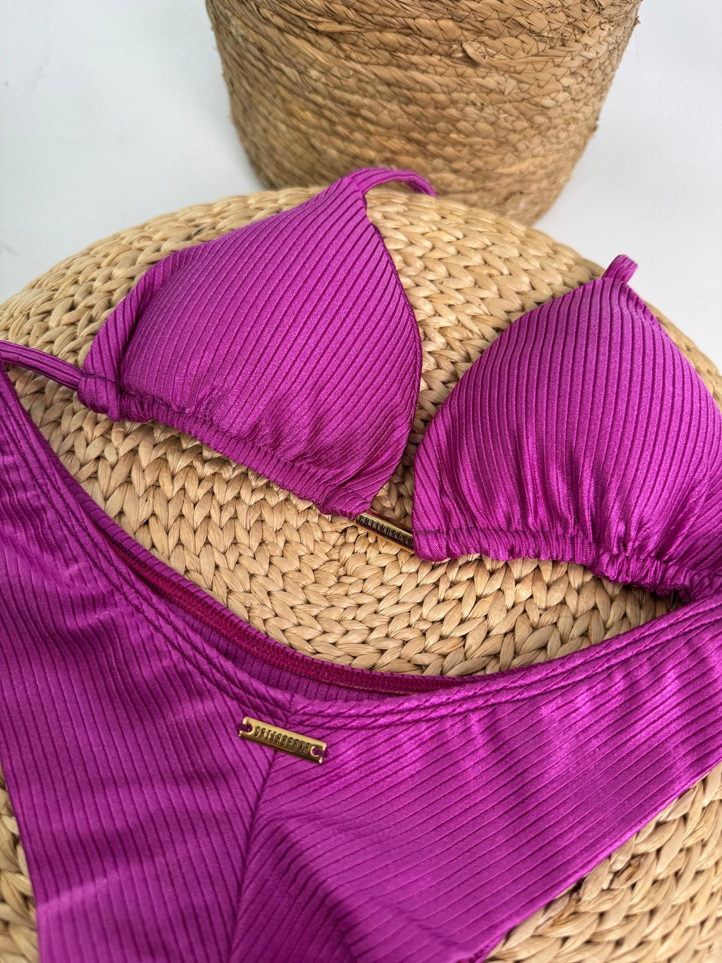 Purple Ribbed Triangle Brazilian Bikini Shine